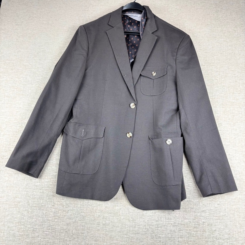PJ Paul Jones Mens Blazer Jacket Charcoal Gray 3-Pocket Utility Style Size L